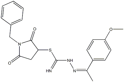 1-benzyl-2,5-dioxo-3-pyrrolidinyl 2-[1-(4-methoxyphenyl)ethylidene]hydrazinecarbimidothioate Struktur