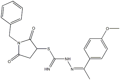 1-benzyl-2,5-dioxo-3-pyrrolidinyl 2-[1-(4-methoxyphenyl)ethylidene]hydrazinecarbimidothioate 结构式