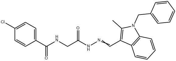 N-(2-{2-[(1-benzyl-2-methyl-1H-indol-3-yl)methylene]hydrazino}-2-oxoethyl)-4-chlorobenzamide 化学構造式