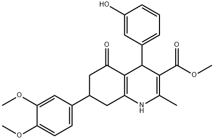 methyl 7-[3,4-bis(methyloxy)phenyl]-4-(3-hydroxyphenyl)-2-methyl-5-oxo-1,4,5,6,7,8-hexahydroquinoline-3-carboxylate 化学構造式