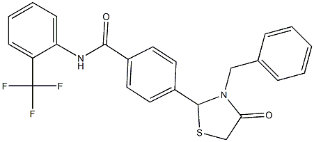 4-(3-benzyl-4-oxo-1,3-thiazolidin-2-yl)-N-[2-(trifluoromethyl)phenyl]benzamide Struktur