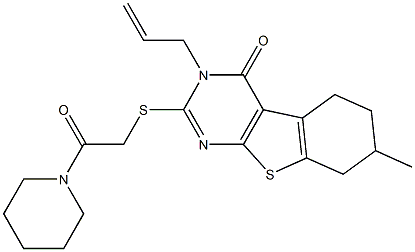 3-allyl-7-methyl-2-{[2-oxo-2-(1-piperidinyl)ethyl]sulfanyl}-5,6,7,8-tetrahydro[1]benzothieno[2,3-d]pyrimidin-4(3H)-one Struktur