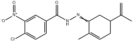 4-chloro-N'-(5-isopropenyl-2-methyl-2-cyclohexen-1-ylidene)-3-nitrobenzohydrazide 化学構造式