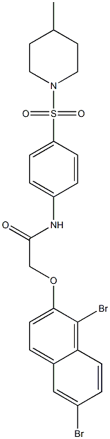 2-[(1,6-dibromo-2-naphthyl)oxy]-N-{4-[(4-methyl-1-piperidinyl)sulfonyl]phenyl}acetamide Struktur