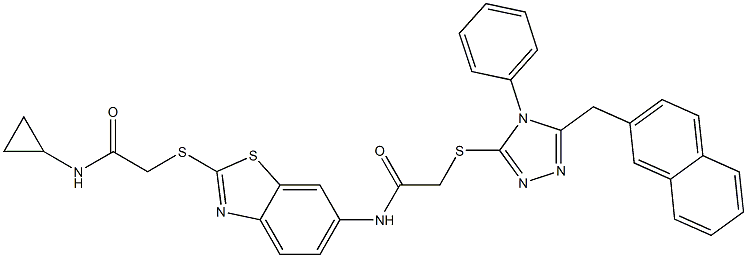 N-(2-{[2-(cyclopropylamino)-2-oxoethyl]sulfanyl}-1,3-benzothiazol-6-yl)-2-{[5-(2-naphthylmethyl)-4-phenyl-4H-1,2,4-triazol-3-yl]sulfanyl}acetamide Structure