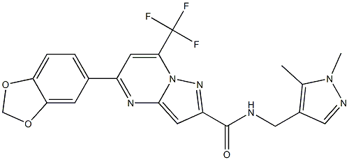 5-(1,3-benzodioxol-5-yl)-N-[(1,5-dimethyl-1H-pyrazol-4-yl)methyl]-7-(trifluoromethyl)pyrazolo[1,5-a]pyrimidine-2-carboxamide 化学構造式