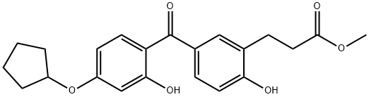 Benzenepropanoic acid, 5-[4-(cyclopentyloxy)-2-hydroxybenzoyl]-2-hydroxy-, Methyl ester 化学構造式