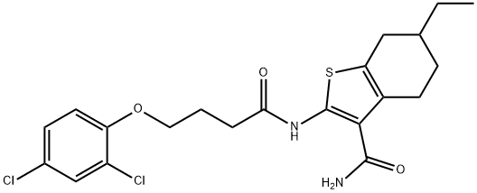 2-{[4-(2,4-dichlorophenoxy)butanoyl]amino}-6-ethyl-4,5,6,7-tetrahydro-1-benzothiophene-3-carboxamide 化学構造式