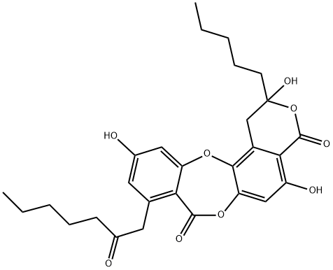 4H,8H-[2]Benzopyrano[5,6-b][1,4]benzodioxepin-4,8-dione, 1,2-dihydro-2,5,11-trihydroxy-9-(2-oxoheptyl)-2-pentyl- 结构式