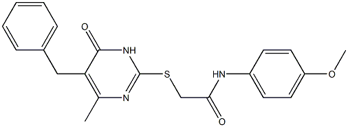 2-[(5-benzyl-4-methyl-6-oxo-1,6-dihydro-2-pyrimidinyl)sulfanyl]-N-(4-methoxyphenyl)acetamide Struktur