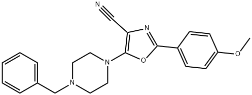 5-(4-benzylpiperazin-1-yl)-2-(4-methoxyphenyl)-1,3-oxazole-4-carbonitrile 化学構造式