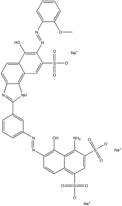1,3-Naphthalenedisulfonic acid, 4-amino-5-hydroxy-6-[[3-[6-hydroxy-7-[(2-methoxyphenyl)azo]-8-sulfo-1H-naphth[1,2-d]imidazol-2-yl]phenyl]azo]-, trisodium salt Struktur