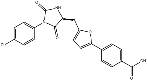 4-(5-{[1-(4-chlorophenyl)-2,5-dioxo-4-imidazolidinylidene]methyl}-2-furyl)benzoic acid 化学構造式