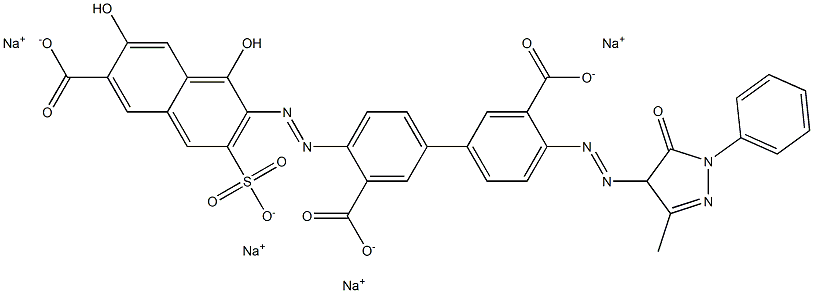 [1,1'-Biphenyl]-3,3'-dicarboxylic acid, 4-[(6-carboxy-1,7-dihydroxy-3-sulfo-2-naphthalenyl)azo]-4'-[(4,5-dihydro-3-methyl-5-oxo-1-phenyl-1H-pyrazol-4-yl)azo]-, tetrasodium salt Struktur