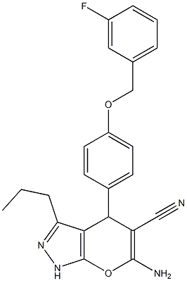 6-amino-4-{4-[(3-fluorobenzyl)oxy]phenyl}-3-propyl-1,4-dihydropyrano[2,3-c]pyrazole-5-carbonitrile|