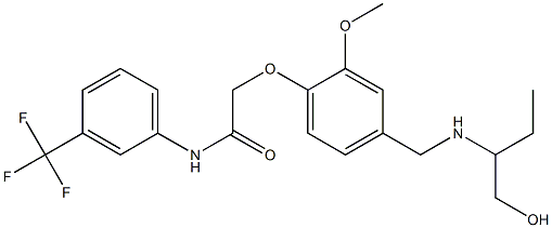 2-[4-({[1-(hydroxymethyl)propyl]amino}methyl)-2-methoxyphenoxy]-N-[3-(trifluoromethyl)phenyl]acetamide 结构式