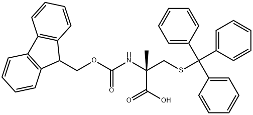 (2S)-2-(9H-fluoren-9-ylmethoxycarbonylamino)-2-methyl-3-tritylsulfanylpropanoic acid Struktur