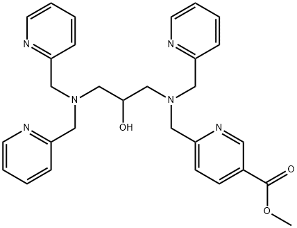methyl 6-(((3-(bis(pyridin-2-ylmethyl)amino)-2-hydroxypropyl)(pyridin-2-ylmethyl)amino)methyl)nicotinate Struktur