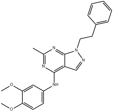 N-(3,4-dimethoxyphenyl)-N-[6-methyl-1-(2-phenylethyl)-1H-pyrazolo[3,4-d]pyrimidin-4-yl]amine,781656-92-6,结构式