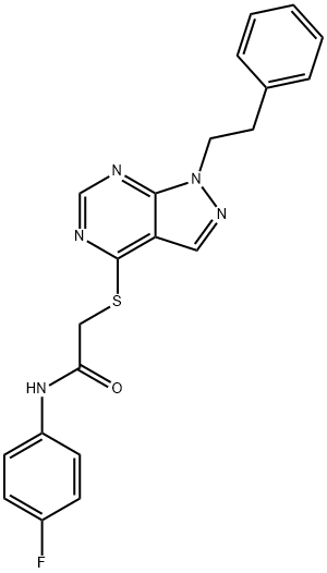 N-(4-fluorophenyl)-2-{[1-(2-phenylethyl)-1H-pyrazolo[3,4-d]pyrimidin-4-yl]sulfanyl}acetamide 结构式