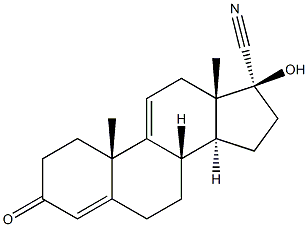 Androsta-4,9(11)-diene-17-carbonitrile, 17-hydroxy-3-oxo-, (17a)- Structure