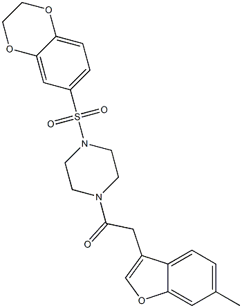 1-[4-(2,3-dihydro-1,4-benzodioxine-6-sulfonyl)piperazin-1-yl]-2-(6-methyl-1-benzofuran-3-yl)ethan-1-one Struktur
