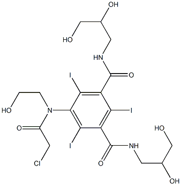 5-[2-chloro-N-(2-hydroxyethyl)acetamido]-N1,N3-bis(2,3-dihydroxypropyl)-2,4,6-triiodobenzene-1,3-dicarboxamide Struktur