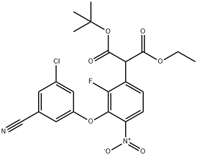 Propanedioic acid, 2-[3-(3-chloro-5-cyanophenoxy)-2-fluoro-4-nitrophenyl]-, 1-(1,1-dimethylethyl) 3-ethyl ester 化学構造式