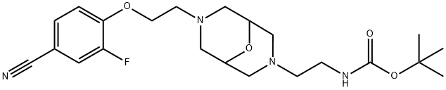 tert-butyl N-(2-{7-[2-(4-cyano-2-fluorophenoxy)ethyl]-9-oxa-3,7-diazabicyclo[3.3.1]nonan-3-yl}ethyl)carbamate Struktur