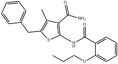 5-benzyl-4-methyl-2-[(2-propoxybenzoyl)amino]-3-thiophenecarboxamide Struktur