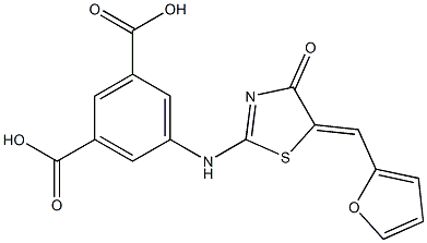 5-{[(5Z)-5-[(furan-2-yl)methylidene]-4-oxo-4,5-dihydro-1,3-thiazol-2-yl]amino}benzene-1,3-dicarboxylic acid Struktur