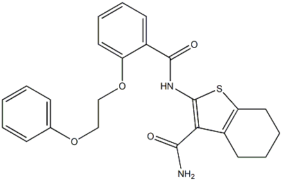 2-{[2-(2-phenoxyethoxy)benzoyl]amino}-4,5,6,7-tetrahydro-1-benzothiophene-3-carboxamide,881576-23-4,结构式