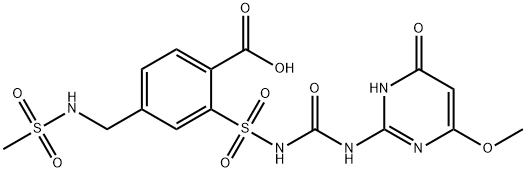 2-(N-((4-METHOXY-6-OXO-1,6-DIHYDROPYRIMIDIN-2-YL)CARBAMOYL)SULFAMOYL)-4-(METHYLSULFONAMIDOMETHYL)BENZOIC ACID,888225-61-4,结构式