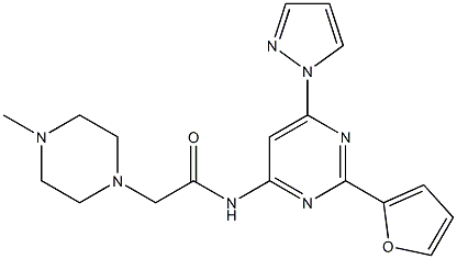 N-(2-Furan-2-yl-6-pyrazol-1-yl-pyrimidin-4-yl)-2-(4-methyl-piperazin-1-yl)-acetamide 化学構造式