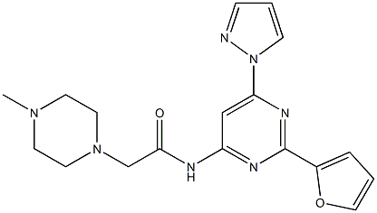 N-(2-Furan-2-yl-6-pyrazol-1-yl-pyrimidin-4-yl)-2-(4-methyl-piperazin-1-yl)-acetamide Struktur