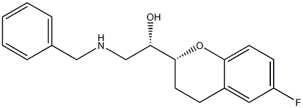 (+-)-(R*,S*)-6-fluoro-3,4-dihydro-alpha-[[(phenylmethyl)amino]methyl]-2H-1-benzopyran-2-methanol 化学構造式