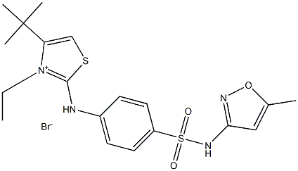4-(tert-butyl)-3-ethyl-2-(4-{[(5-methylisoxazol-3-yl)amino]sulfonyl}anilino)-1,3-thiazol-3-ium bromide Struktur