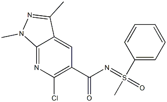 N5-(1-methyl-1-oxo-1-phenyl-lambda~6~-sulfanylidene)-6-chloro-1,3-dimethyl-1H-pyrazolo[3,4-b]pyridine-5-carboxamide Structure