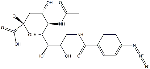 (2R,4S,5R,6R)-5-acetamido-6-[(1S,2S)-3-[(4-azidobenzoyl)amino]-1,2-dihydroxy-propyl]-2,4-dihydroxy-oxane-2-carboxylic acid Structure