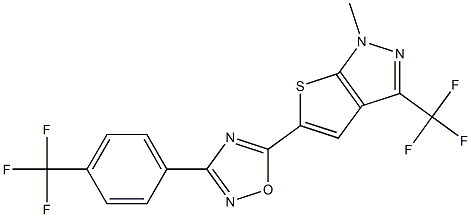 5-[1-methyl-3-(trifluoromethyl)-1H-thieno[2,3-c]pyrazol-5-yl]-3-[4-(trifluoromethyl)phenyl]-1,2,4-oxadiazole,,结构式