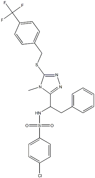 4-chloro-N-[1-(4-methyl-5-{[4-(trifluoromethyl)benzyl]sulfanyl}-4H-1,2,4-triazol-3-yl)-2-phenylethyl]benzenesulfonamide,,结构式