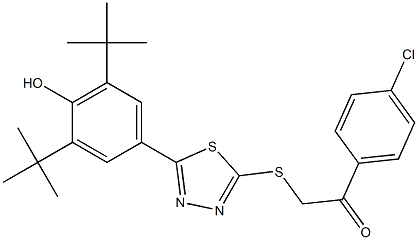 1-(4-chlorophenyl)-2-({5-[3,5-di(tert-butyl)-4-hydroxyphenyl]-1,3,4-thiadiazol-2-yl}sulfanyl)-1-ethanone 结构式