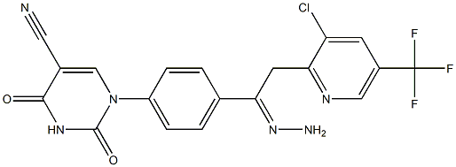 1-(4-{2-[3-chloro-5-(trifluoromethyl)-2-pyridinyl]ethanehydrazonoyl}phenyl)-2,4-dioxo-1,2,3,4-tetrahydro-5-pyrimidinecarbonitrile|