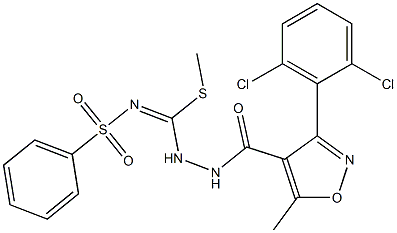 N1-[(2-{[3-(2,6-dichlorophenyl)-5-methylisoxazol-4-yl]carbonyl}hydrazino)(methylthio)methylidene]benzene-1-sulfonamide,,结构式