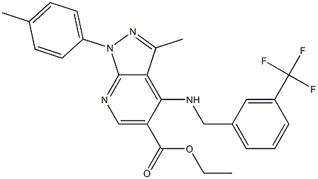 ethyl 3-methyl-1-(4-methylphenyl)-4-{[3-(trifluoromethyl)benzyl]amino}-1H-pyrazolo[3,4-b]pyridine-5-carboxylate Structure