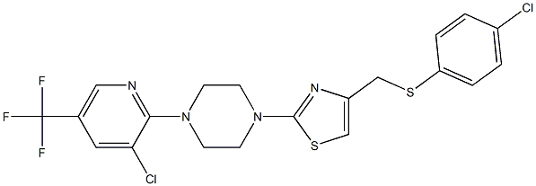 1-(4-{[(4-chlorophenyl)sulfanyl]methyl}-1,3-thiazol-2-yl)-4-[3-chloro-5-(trifluoromethyl)-2-pyridinyl]piperazine,,结构式