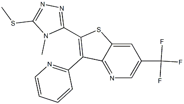 2-[4-methyl-5-(methylsulfanyl)-4H-1,2,4-triazol-3-yl]-3-(2-pyridinyl)-6-(trifluoromethyl)thieno[3,2-b]pyridine Struktur