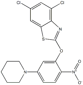 4,6-dichloro-2-(2-nitro-5-piperidinophenoxy)-1,3-benzothiazole Struktur