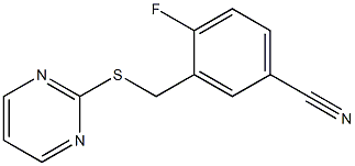 4-fluoro-3-[(pyrimidin-2-ylsulfanyl)methyl]benzonitrile,,结构式