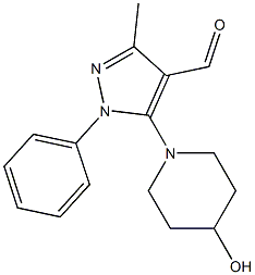 5-(4-hydroxypiperidin-1-yl)-3-methyl-1-phenyl-1H-pyrazole-4-carbaldehyde 结构式